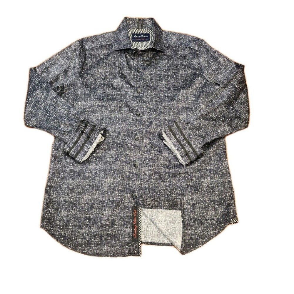Robert Graham Modern Americana Tailored Fit Button Up Shirt L Black White Print